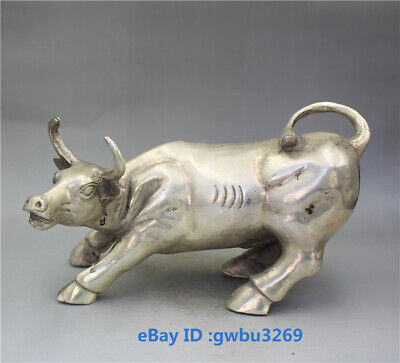 Collection Chinese old Tibet silver Handwork carved lucky Cattle Statues  21754