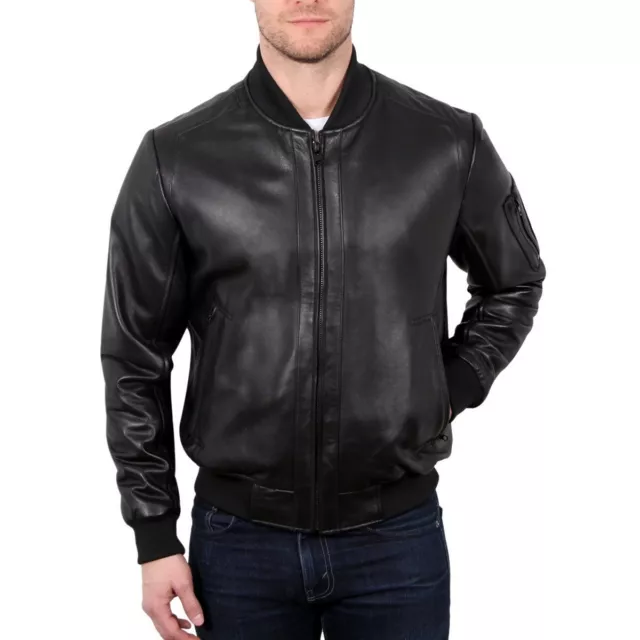 WILLIAM RAST NEW Men's Black Leather Motorcycle Bomber Jacket M TEDO