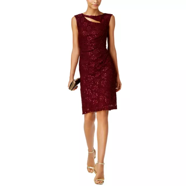 Connected Apparel Womens Sequined Lace Cap Sleeve Cutout Knee Length Dress Sz 16