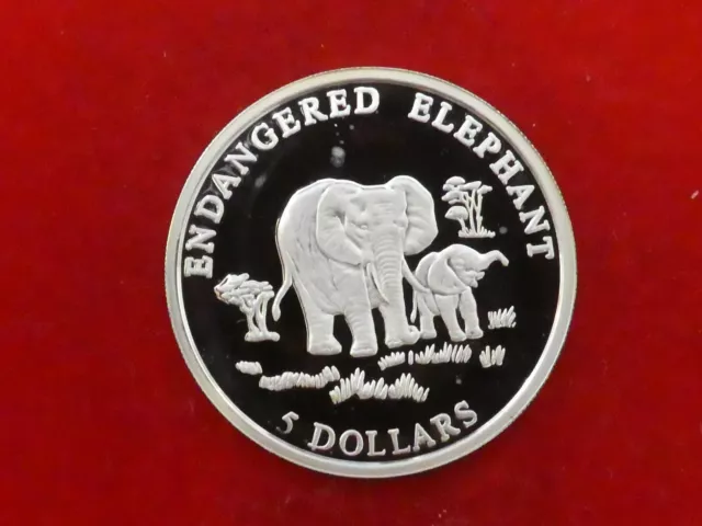 Liberia, 5 Dollars, Bedrohte Tierwelt-Elefant, 2000, Silber, original, PP