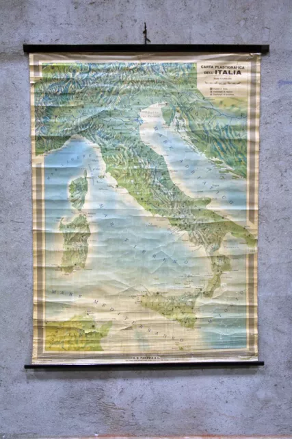 Mappa Geografica Carta Plastigrafica Italia 1964 Paravia Scolastica Originale