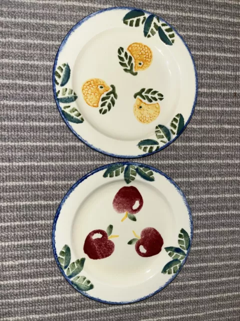 2 Vintage Poole England Hand Painted Fruit (lemon And Apple) Side Plates