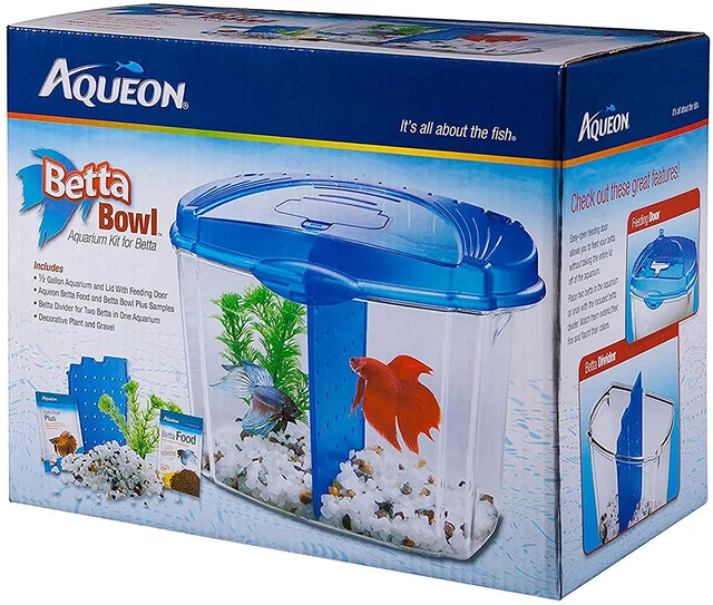 Aqueon Betta Bowl Aquarium Fish Tank Kit, Blue, Half Gallon