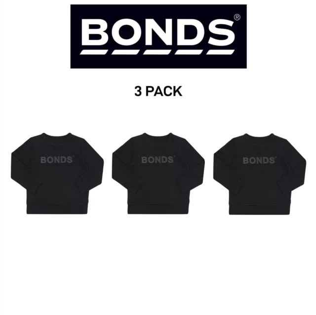 Bonds Kids Tech Sweats Pullover Soft Knitted Warm Cotton Poly Blend 3 Pack KVQTK
