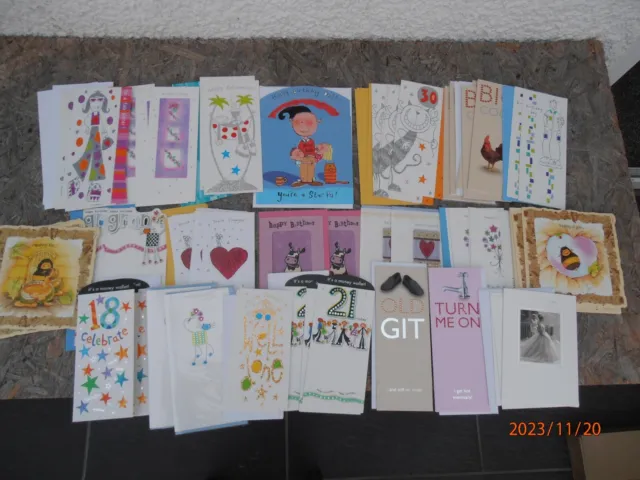Job Lot Of 60+ Greeting + Birthday Cards with Envelopes.