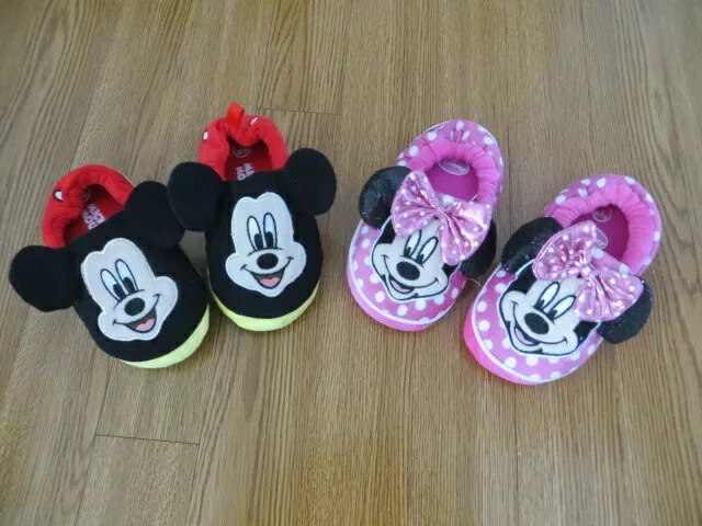 New Toddler Disney Mickey Mouse Or Minnie Mouse Slippers Large 9-10, X-L 11-12