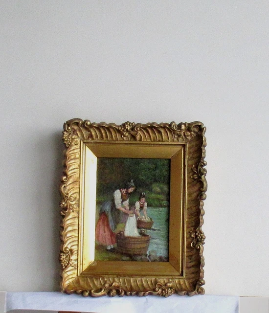 CADRE ANCIEN BOIS frise de feuillages et medaillons feuillure 41x35 cm