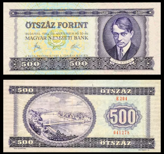 1980 Hungary 500 Forint Banknote, Poet and Journalist Ady Endre