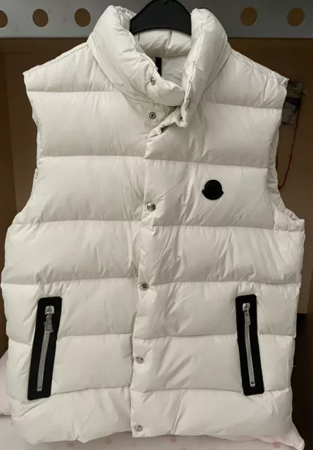 MONCLER originale Gilet imbottito in piuma  nuovo TAGLIA 3 colore Bianco