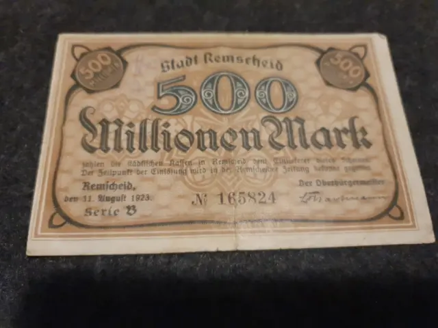 GELDSCHEIN 500 Millionen Mark 1923 Stadt Remscheid