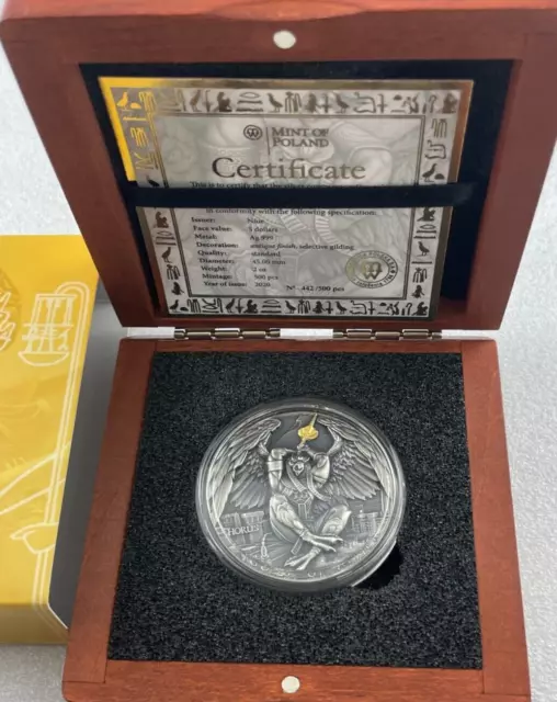 2020 Niue Gods of Anger Horus 2oz Ultra High Relief Antiqued Silver Coin 3