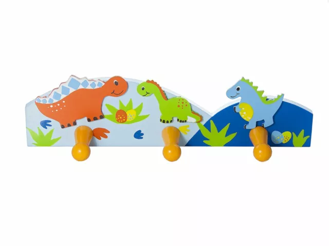 Porte manteaux triple dinosaure plein de couleur pour une chambre de garçon