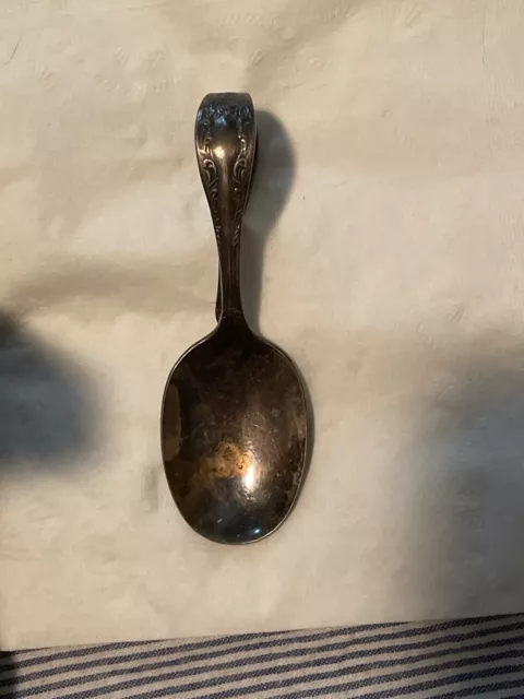 Antique Oneida Community Silver Plate Patterned Baby Spoon Curved Handle Vintage