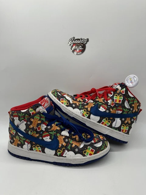 2017 Nike Dunk SB High Concepts Ugly Christmas Sweater Blue 881758-446 Size 7Y