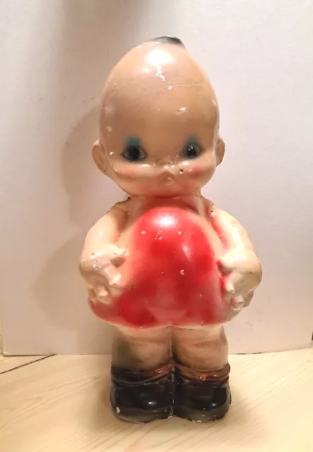 VINTAGE 1930's CHALKWARE FIGURE KEWPIE DOLL  FACE 12" LARGE CARNIVAL PRIZE. CUTE