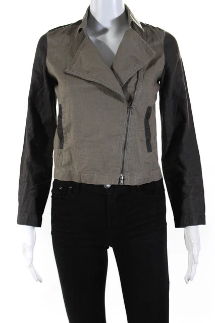 Eileen Fisher Petites Womens Long Sleeve Zip Up 2 Pocket Brown Jacket Size PP/TP