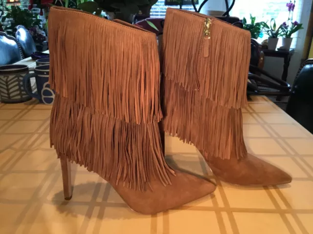 Sam Edelman Women's Layered Fringe Brown Suede Boots Size 10M