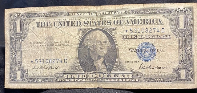 $1 Dollar Silver Cert, Series 1957, STAR NOTE, Blue Seal, Good Condition