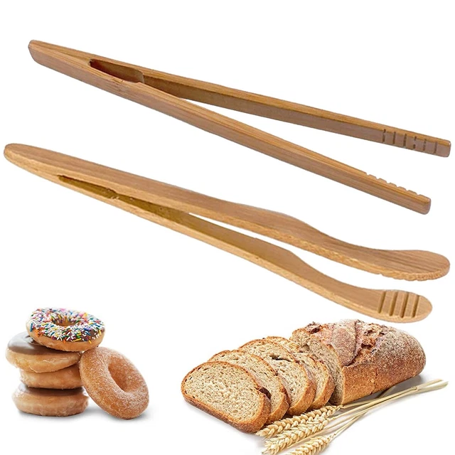 Food Toaster Tongs Kitchen Fruits Bacon Sugar Tea Clips Tong Salad Bamboo Wooden