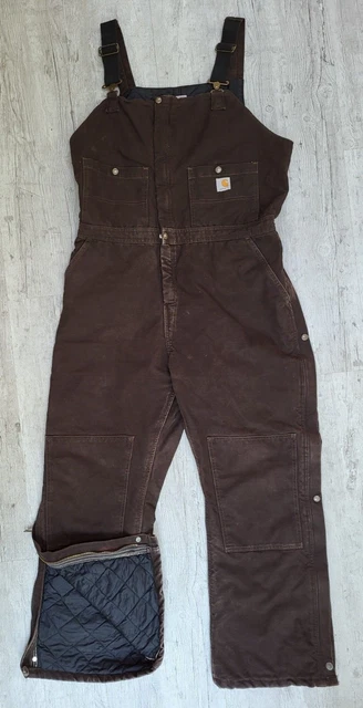 Carhartt Womens Brown Insulated WR027 Double Knee Bib Carpenter Overalls 18x30