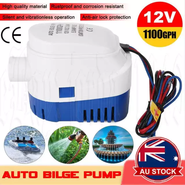 12V 1100GPH Boat Automatic Submersible Water Bilge Pump + Plumbing Float Switch