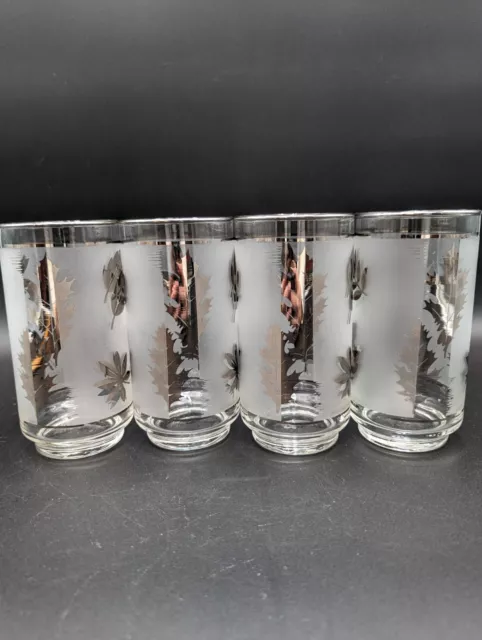 VTG MCM Libby Rock Sharpe Silver Leaf Frosted Highball Glasses set of 4 GREAT! 2