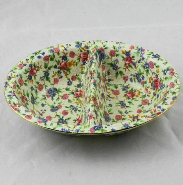 Royal Winton Grimwades Old Cottage Chintz Divided Serving Bowl 10" England