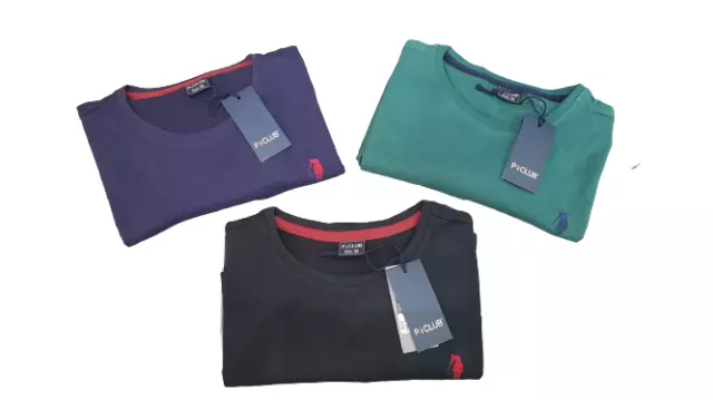 T-shirt maglia uomo P-CLUB girocollo in cotone manica lunga M L XL 2XL 3XL