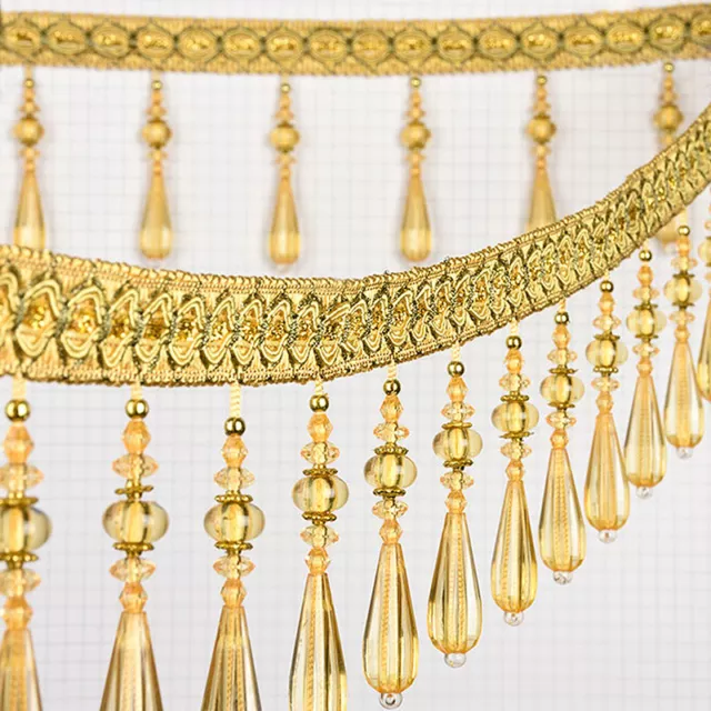 Curtain Tassel Crystal Beaded Fringe Trim Sewing Upholstery Fabric Ribbon 1M
