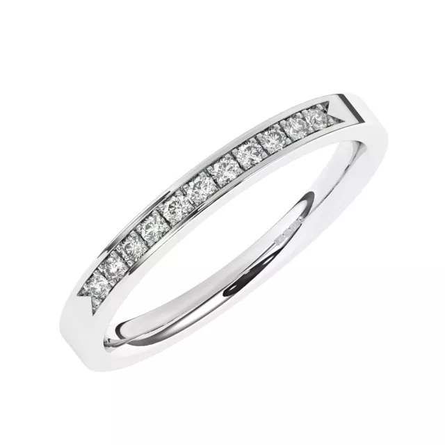 9K White Gold, 0.20 CT 100% Natural Round Cut Diamond Half Eternity Ring