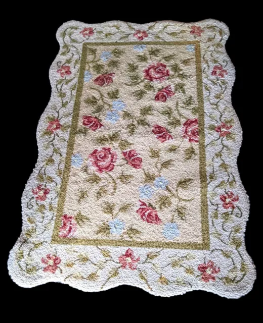 VTG 19th Century French Floral Aubusson hand Needle Point Wool Rose Tapestry Rug