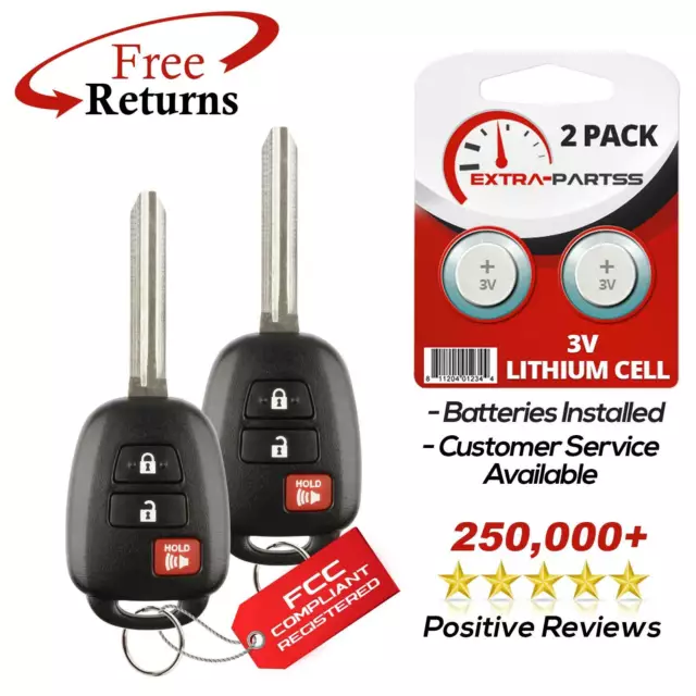 2 For 2013 2014 2015 Toyota Rav 4 Keyless Entry Remote Car Key Fob - H Chip