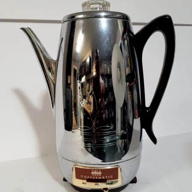 VTG Universal Coffeematic  Percolator Chrome w/ Cord Filter Lid Missing Works