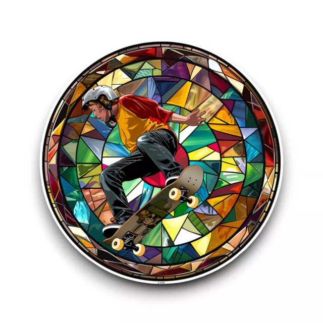 LARGE Skateboarder Stained Glass Window Design Opaque Vinyl Sticker Decal