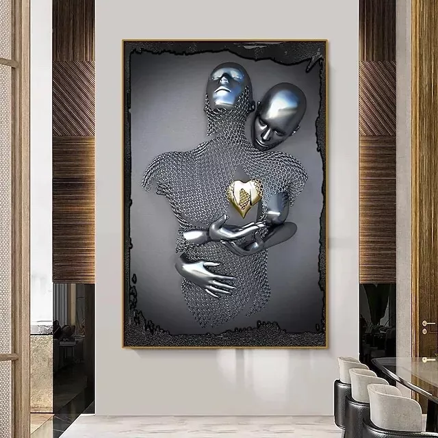 QUADRO AMORE CUORE scultura in metallo coppia abbraccio moderno 3d