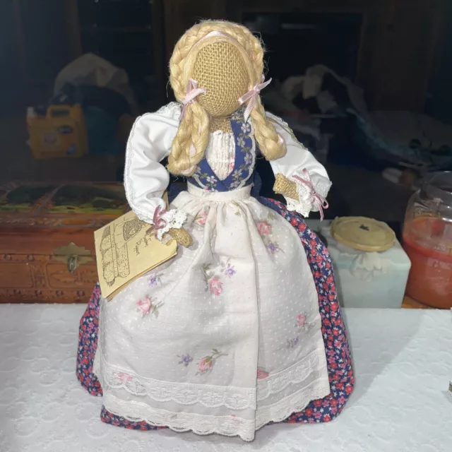 Handmade German Burlap Doll Rupfen Puppen Folk Art by Vera 12 Inch Tag Vintage