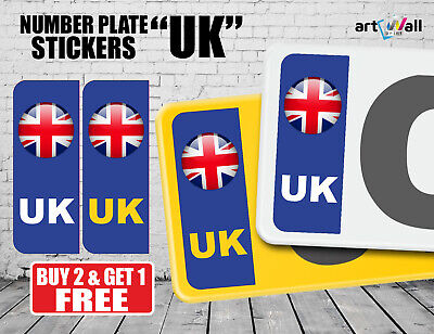 UK CAR NUMBER PLATE STICKER ROUND UNION JACK FLAG UK - Vinyl Car Stickers - PAIR