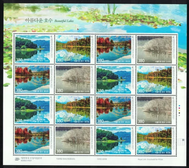 Corea Del Sur 2021 Lakes Scenery Hoja Completa De 16 Sellos Mint Mnh Estado...