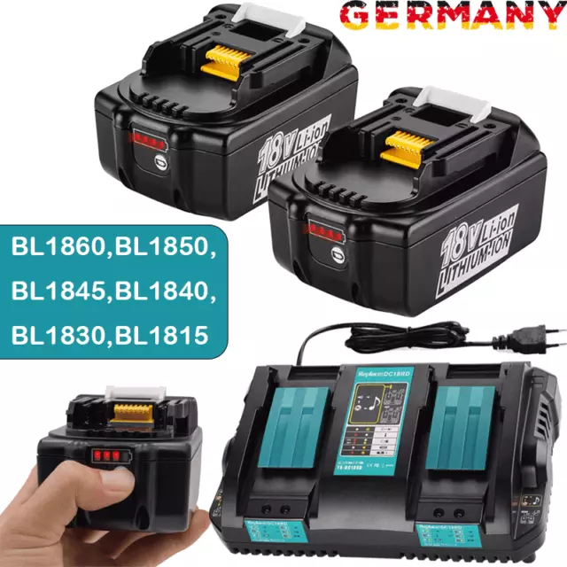 2x Für Original Makita Akku 18V 6,0Ah LXT Li-ion BL1860B BL1850 BL1830/Ladegerät