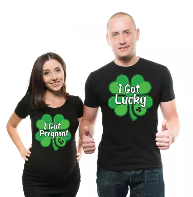 Lucky Pregnancy Matching Couple T-shirts St Patricks day Wife husband Tshirts