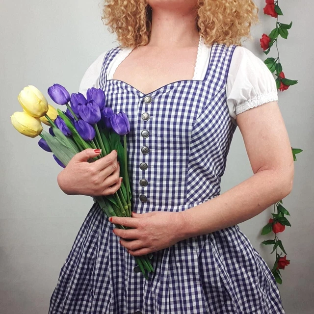 Vintage 1980s Purple Gingham German Bavarian Dirndl Dress Size 10