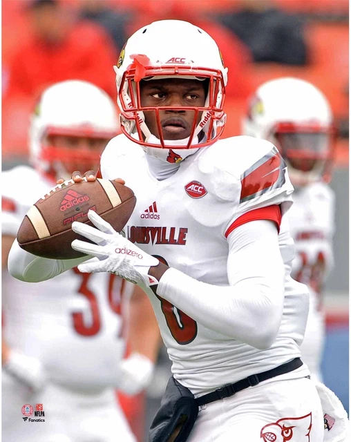 Lamar Jackson Louisville Cardinals Unsigned White Jersey Warming Up
