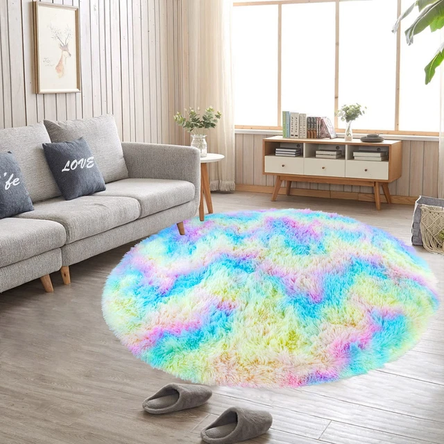 Fuzzy Round Rug for Bedroom, 4 Feet Round Area Rug, Fluffy Circle Carp...