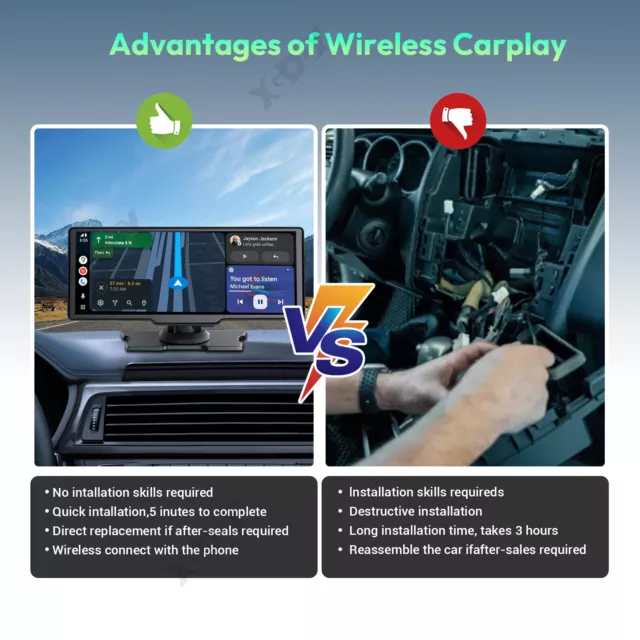 XGODY 10.26" 4K Dash Cam Car Stereo DVR WIFI Wireless Apple CarPlay Android Auto 2
