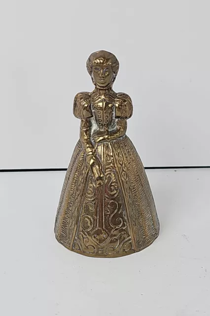 Vintage Brass Victorian Lady Woman Figural Hand Dinner Bell Made In England 4"