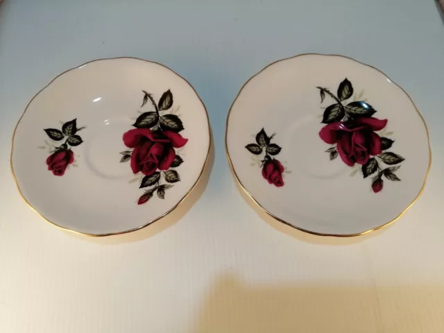 Vintage Colclough Ridgeway Red Rose Bone China Saucers x 2