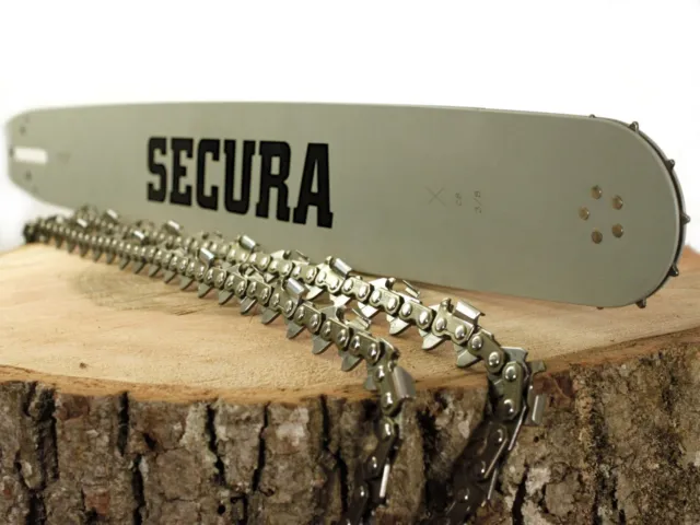 SECURA 2x Sägekette + Schwert 3/8 1,5mm 84 60cm Längsschnitt für Kettensäge