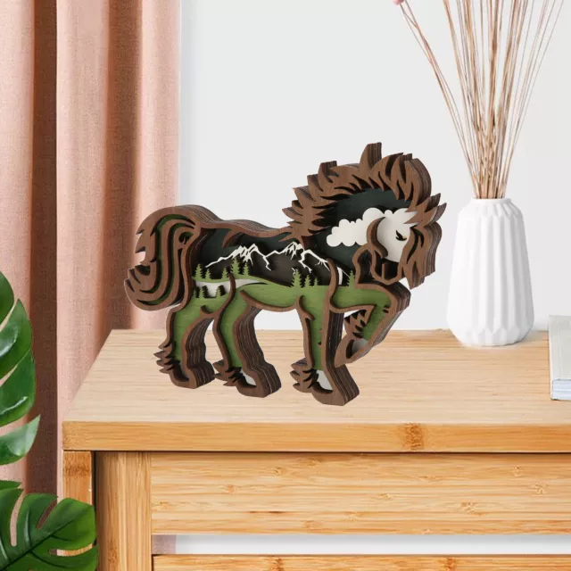 3D Wooden Horse Ornament Wooden Carved Horse Statue With Light String Forest