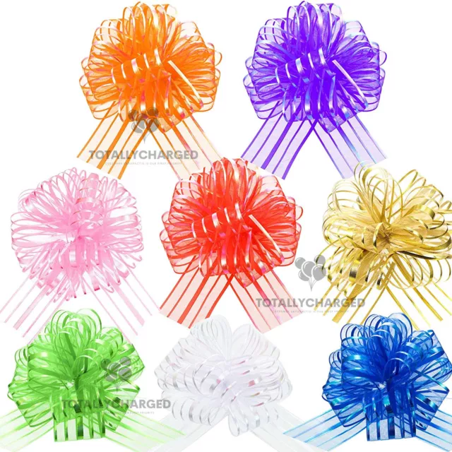 50mm Large Pom Pom Bow Organza Ribbon Pull Bows Wedding Party Decor Gift Wrap UK