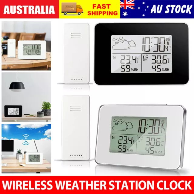 Wireless Weather Station Clock LCD Digital Humidity Thermometer Indoor Outdoor